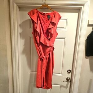 NWT Adrianna Papell Dress Cap Sleeve Crepe Coral Wrap Ruffle Size 20W